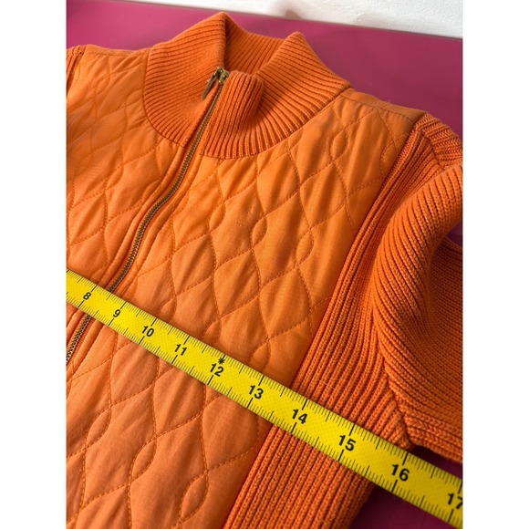 J.McLaughlin Womens Orange Quilted Silk Ribbed Knit Jacket Sz XS Old Money Chic - Picture 9 of 11